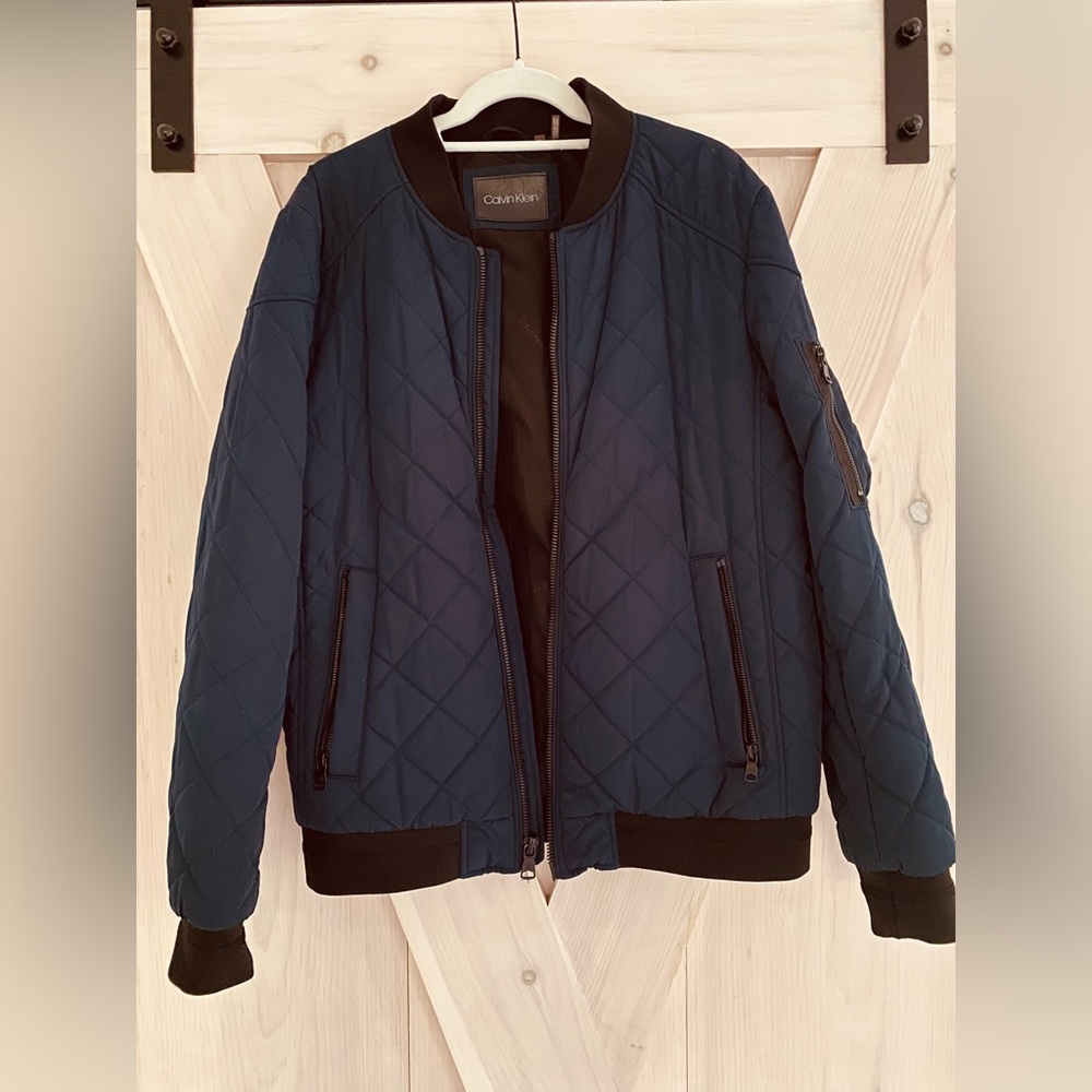 Calvin Klein Men Navy Quilted Bomber Jacket Size M Collegewear